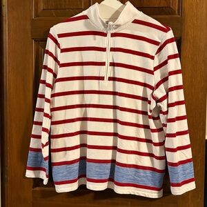 Denim & Co. Active Printed French Terry Pullover XL stripes, zip neck EUC